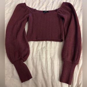 Forever 21 Burgundy Women’s Cropped Rib-Knit Low Cut Sweater